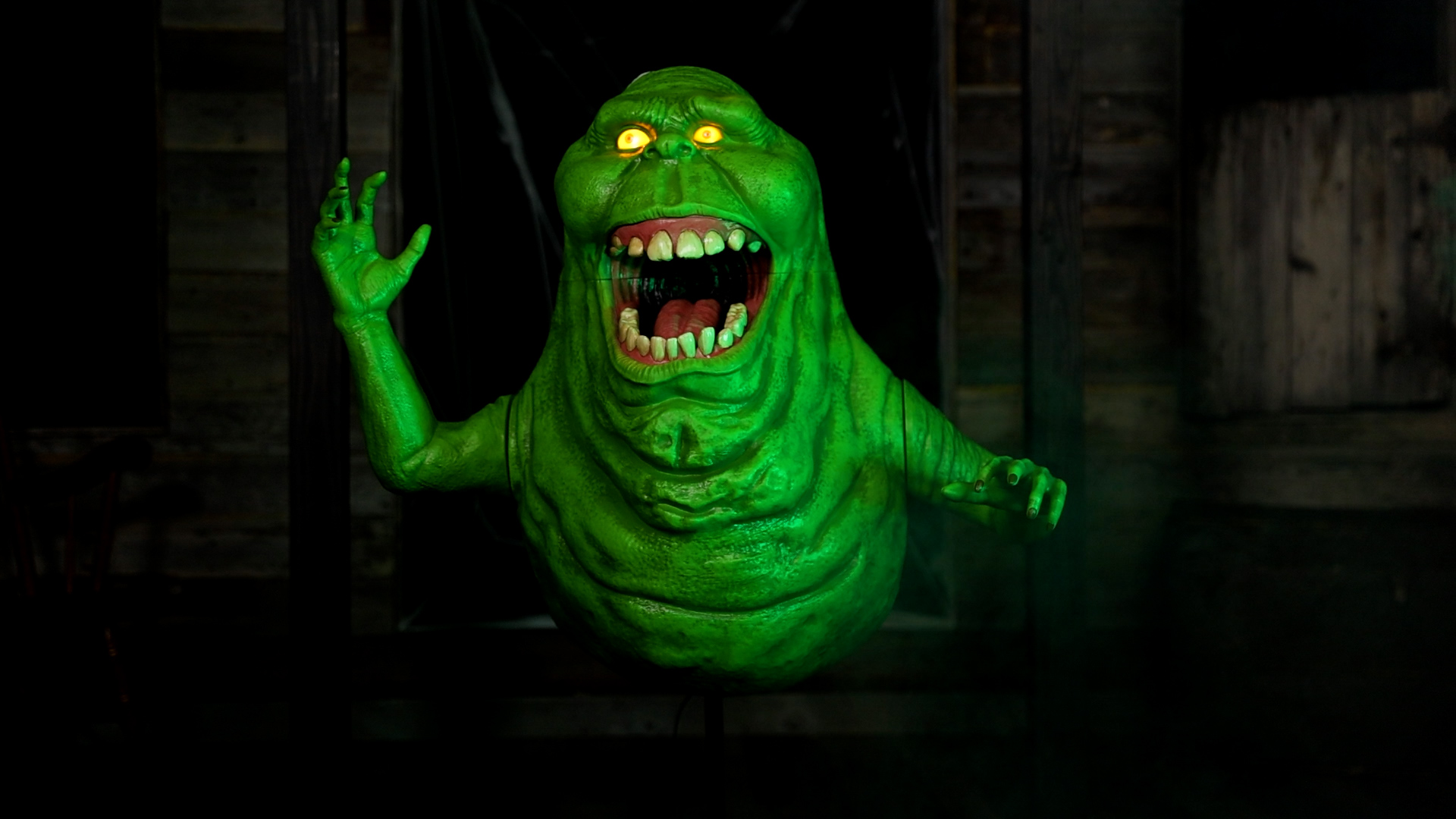 Add a touch of nostalgia and fun to your Halloween with this exclusive Animated Ghostbusters Slimer Decoration. This iconic character from the beloved Ghostbusters franchise will delight both fans of the classic movie and trick-or-treaters alike.